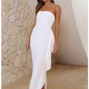White Embellished Strapless Sheath Dress